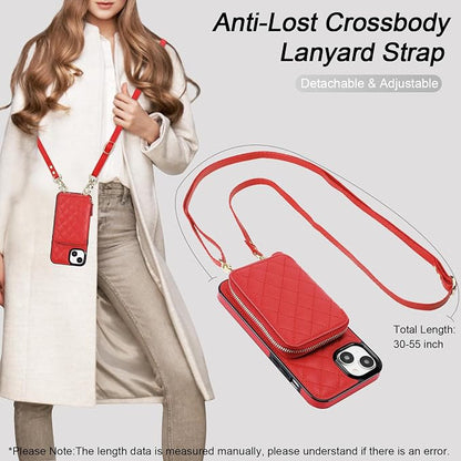 Bocasal Crossbody Wallet Case for iPhone 15 Plus, RFID Blocking PU Leather Zipper Handbag Purse Flip Cover, Kickstand Folio Case with Card Slots Holder Wrist Strap Lanyard 5G 6.7 Inch (Red)
