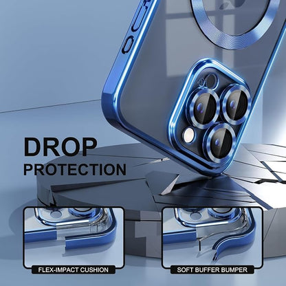 Misea Magnetic for iPhone 15 Pro Max Case with MagSafe [Never Yellowing] [Military Grade Drop Protection] Full Camera Lens Protector Plating Soft Clear Phone Case for Women Girls, Deep Blue