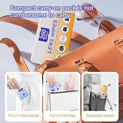 Lens Wipes for Eyeglasses,Eyeglass erasers are packed separately，Glasses cleaner for cleaning glasses, camera lenses, sunglasses, mobile phone screens, goggles, etc. (200 pieces)