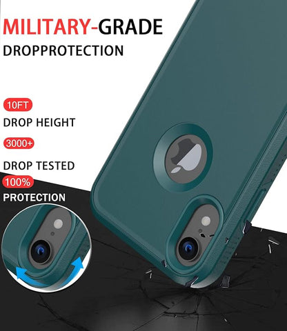 Diverbox for iPhone XR Case [Tempered Glass Screen Protector] [Shockproof] [Dropproof] Heavy Duty Protection Phone Case Cover for Apple iPhone XR (Dark Green)