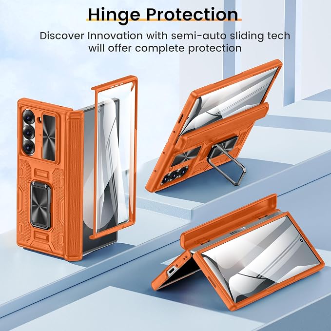 VEGO for Z Fold 6 Case with Screen Protector Built-in Kickstand, Orange | Camera Lens Cover[Hinge Protection] Full Body Shockproof Anti-Drop Protective Phone Case for Samsung Galaxy Z Fold 6