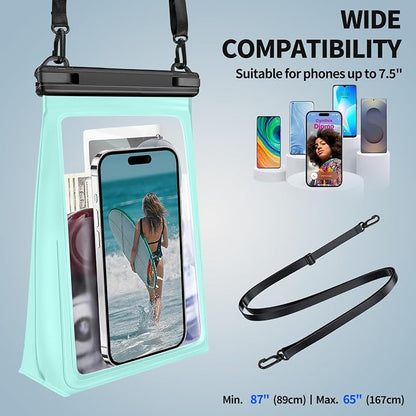 PEDVSTY Large Waterproof Phone Pouch [with Sealing Strip], Cell Phone Dry Bag for iPhone Galaxy All Phones, Floating Water Proof Bag for Beach Water Park Green