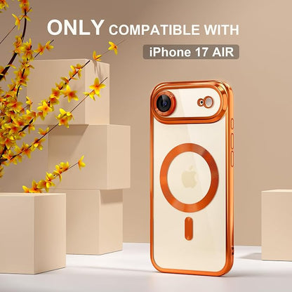 Misea Magnetic for iPhone 17 Air Case Compatible with MagSafe [Never Yellowing] [Military Grade Drop Protection] Full Camera Lens Protector Plating Soft Clear Phone Case for Women, Cosmic Orange
