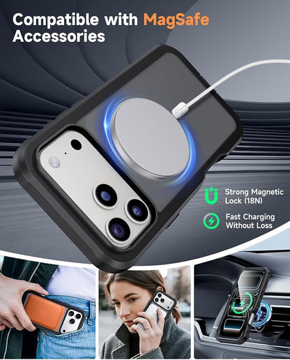 seacosmo for iPhone 17 Pro Max Case, Full Body Bumper with Built-in Tempered Glass Screen and Camera Lens Protector, Compatible with MagSafe, Shockproof 17 Pro Max Phone Case, 6.9", Black Matte