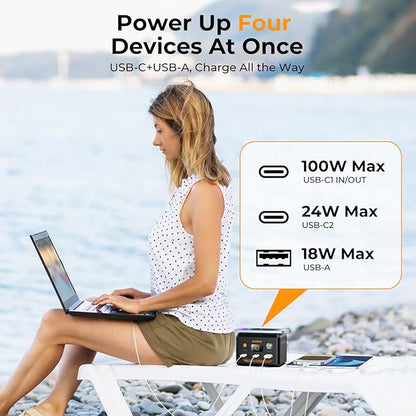 powkey Laptop Power Station 100W Portable Charger PD 3.0 Fast Charging 96Wh LiFePO4 Power Bank with USB-C Cable,Battery Backup for Laptop Phone Travel Camping Office Emergency Home