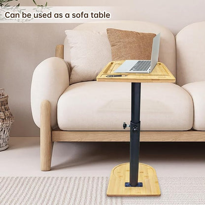 C Shaped End Table for Couch,360° Swivel Height Adjustable Couch Side Table,Thickened Base Plate,Sofa Tray with Cell Phone & Tablet Slot,C-Shaped Drink Table for Sofa/Bed/Bathtub