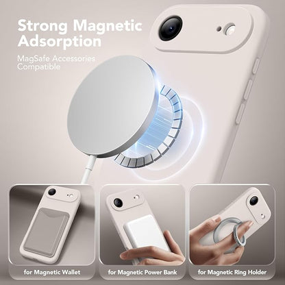 Magnetic for iPhone Air Case, Compatible with MagSafe, [Full Camera Protection][Screen Protector] Silicone Shockproof Protective Phone Case for iPhone 17 Air 6.5", Stone