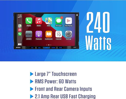 JENSEN J3CA7W-BUC 7-inch Certified Apple CarPlay Android Auto Wired or Wireless | Double DIN Touchscreen Car Stereo Radio | Bluetooth | Backup Camera Included | USB Playback & Charge