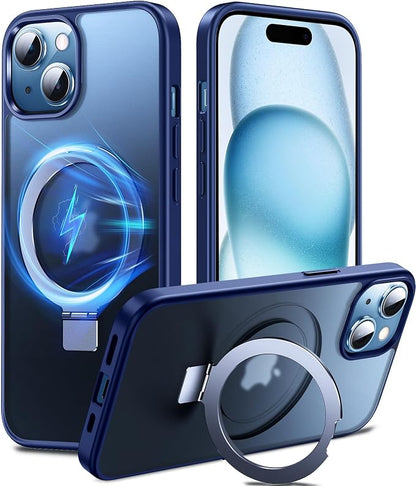 Chicfun 3-in-1 [Magnetic+Kickstand+Ring Holder] Compatible with iPhone 15 Case Stand Ring Holder Compatible with MagSafe, Magnetic Military Shockproof for iPhone 15 Phone Case Kickstand Cover Blue