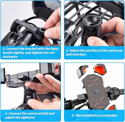 AUCELI Motorcycle Phone Mount, ABS Quick Release Bike Phone Holder for 4.7''-7.2'' Phones, Anti Shake with 360 Rotatable Phone Clip, Handlebar Clamp (Orange)