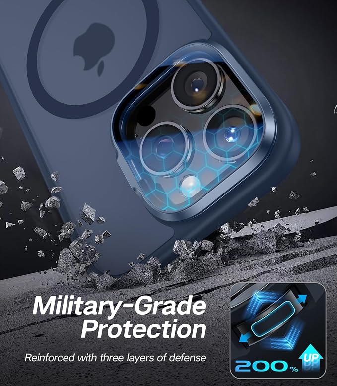 [Upgraded] for iPhone 16 Pro Case with Camera Cover Stand [Fit for MagSafe][9H Camera Lens Protector] Mil-Grade Protection Translucent Matte Magnetic iPhone 16 Pro Phone Case, Blue
