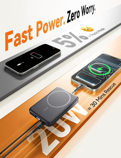 Magnetic Portable Charger, 10000mAh for Magsafe Battery Pack, 20W Fast Charging Power Bank, Travel Essential of Wireless Charger Compatible with iPhone 17/16/15/14/13 Pro/Max/Air/Plus-SpaceGray