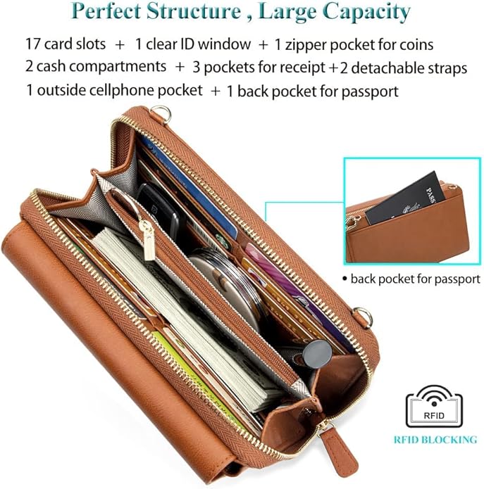 Peacocktion Crossbody Bags for Women RFID Wristlet Wallets Travel Vegan Leather Small Clutch Purses with Phone Pocket Zipper