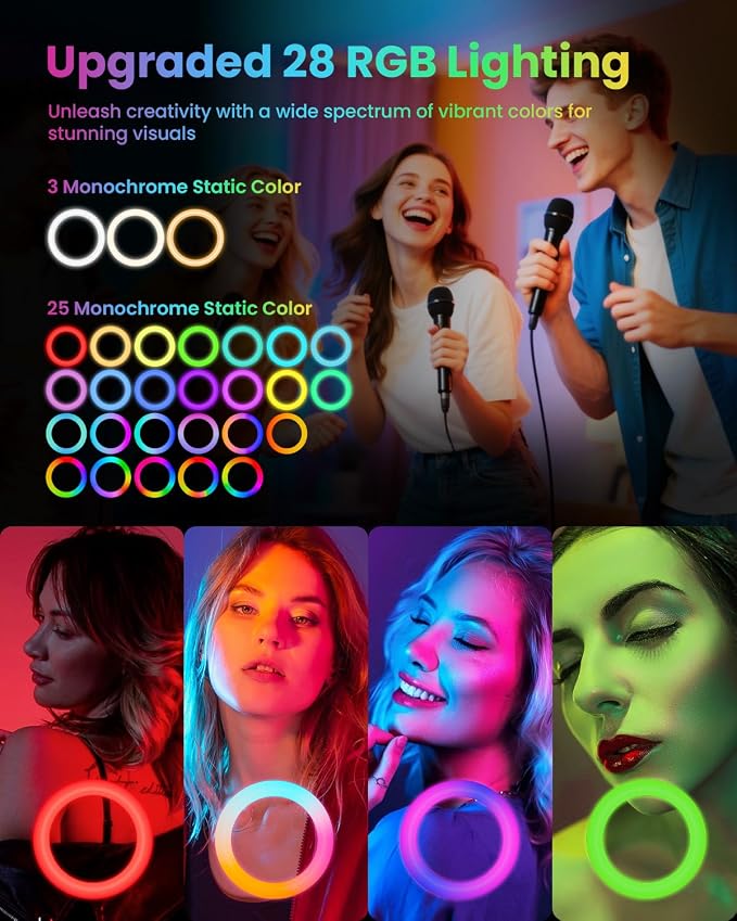 10" Desk Ring Light with 66'' Tripod Stands & Phone Holder, LED Circle Ring Lights Compatible with All Phones, 3 Color & 10 Brightness Level, for Live Stream, Makeup, Selfie, YouTube, TikTok
