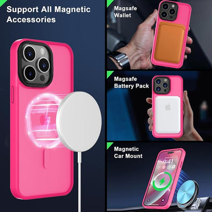 MOCCA Strong Magnetic for iPhone 15 Pro Max Case, [Compatible with Magsafe][13FT Military Drop Protection] Slim Translucent Matte Shockproof Case for iPhone 15 ProMax Case 6.7'' - Hot Pink