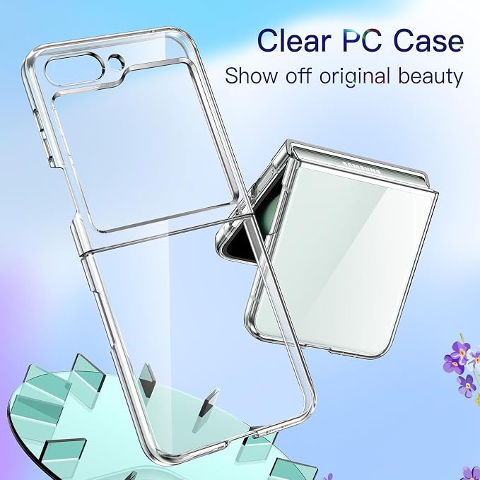 JETech 3 in 1 Case for Samsung Galaxy Z Flip 5, Clear | 2 Tempered Glass Front Screen Protectors, Scratch Resistant, Crystal Transparent Hard PC Shell, Protective Phone Cover