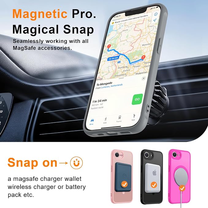MOCCA Strong Magnetic for iPhone 17e Case/iPhone 16e Case [Compatible with Magsafe] [Full Camera Protection] Slim Translucent Matte Shockproof Phone Case for iPhone 17e / 16e 6.1", Titanium Gray