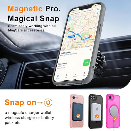 MOCCA Strong Magnetic for iPhone 17e Case/iPhone 16e Case [Compatible with Magsafe] [Full Camera Protection] Slim Translucent Matte Shockproof Phone Case for iPhone 17e / 16e 6.1", Titanium Gray