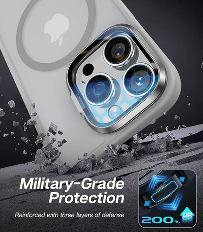 [Upgraded] for iPhone 16 Pro Case with Camera Cover Stand [Fit for MagSafe][9H Camera Lens Protector] Mil-Grade Protection Translucent Matte Magnetic iPhone 16 Pro Phone Case, Grey