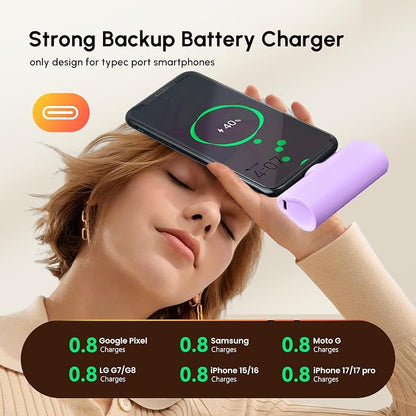 Lightweight Purple USB C Battery Pack for iPhone 15/16/17, 4800mah USB Type C Portable Charger Fast External Battery Charger for Samsung Galaxy S23/S22/S21 Series/Other Android Smartphones