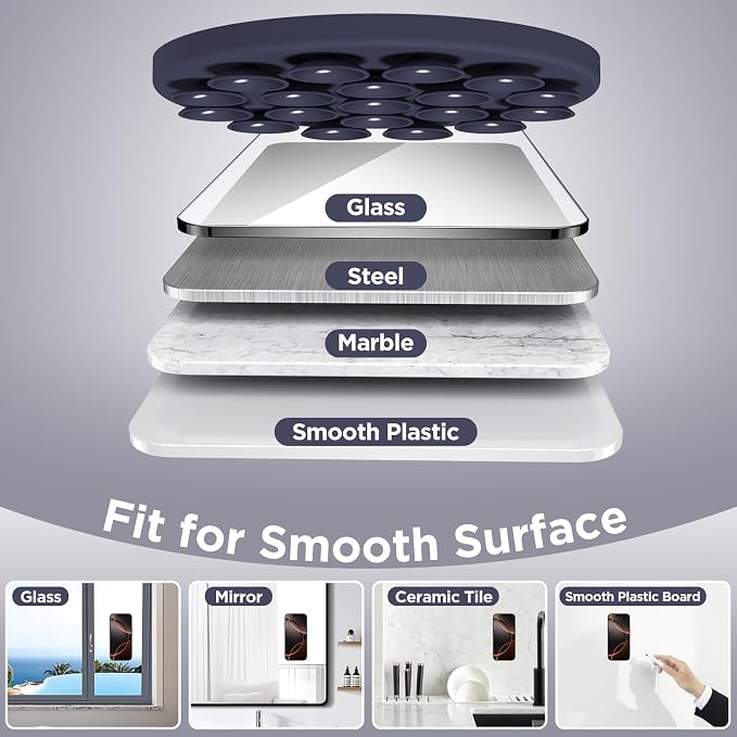 Magnetic Suction Cup Phone Mount with MagSafe, Silicone Hands-Free Grip Holder for iPhone Case and Android, Mirror Shower Phone Stand for Makeup FaceTime Gym Kitchen Bathroom, Midnight Blue