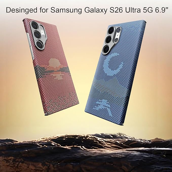 Carbon Fiber for Samsung Galaxy S26 Ultra Case,Built-in Full Camera Lens Cover Protector 800D Aramid Fiber Galaxy S26 Ultra Phone Case, Thin Slim & Light Compatible with MagSafe [Red/Orange]