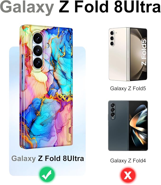 Btscase for Samsung Galaxy Z Fold 8 Ultra Case,Built in Front Screen Protector,[Compatible with MagSafe] Marble Hard PC Slim Shockproof Full Body Drop Protective Case for Z Fold 8 Ultra, Bright Blue