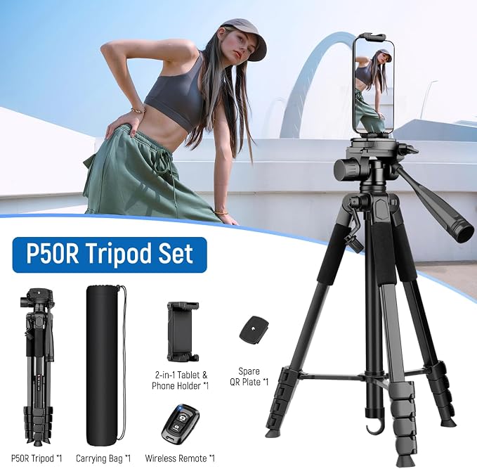 Camera Tripod Stand, 68" Phone Tripod for Tablet with Remote and Holder, Lightweight and Compact Travel Tripod for Canon Sony Camera, Compatible with DSLR, iPhone, iPad