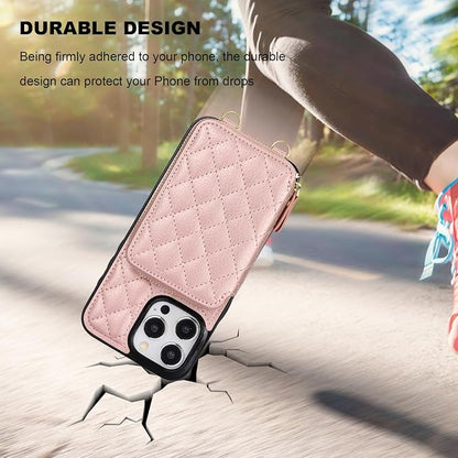 Bocasal Crossbody Wallet Case for iPhone 15 Pro Max, RFID Blocking PU Leather Zipper Handbag Purse Flip Cover, Kickstand Folio Case with Card Slots Holder Wrist Strap Lanyard 5G 6.7 Inch (Rose Gold)