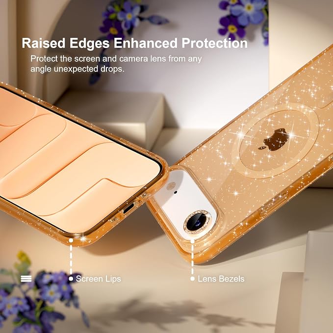 Choiche Magnetic for iPhone 17 Air Case Compatible with MagSafe, Women Cute Glitter Sparkly Phone Case with Diamond Camera Lens Protectors, Military-Grade Drop Protection 6.5" (Gold)