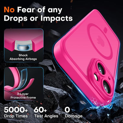 TOCOL for Phone 14 Case, Compatible with Magsafe Charger, Full Camera Protection, Drop Protection, Translucent Matte Phone Case for iPhone 14 6.1 inch (Hot Pink)