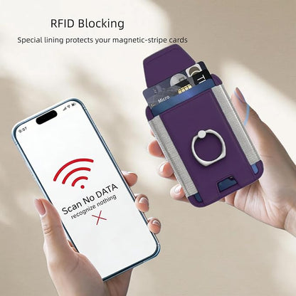 for Magsafe Wallet, Slim Magnetic Card Wallet with Grip, 7 Cards Holder RFID Blocking, Ring Stand Stick on Wallet with Privacy Flap (Deep Purple)