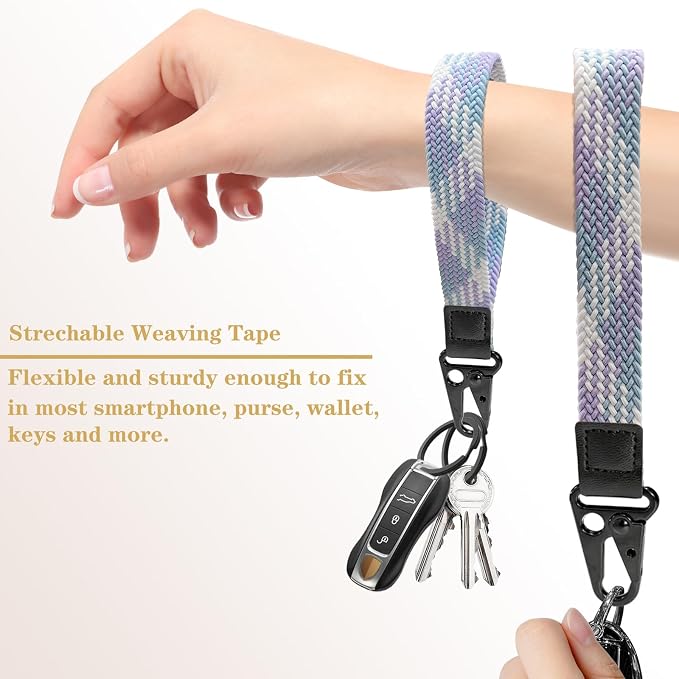 Stretchy Wristlet Keychain, Wrist Lanyard Strap Key Chain Holder to Hold Keys Wallet Phone ID Badge for Men Women
