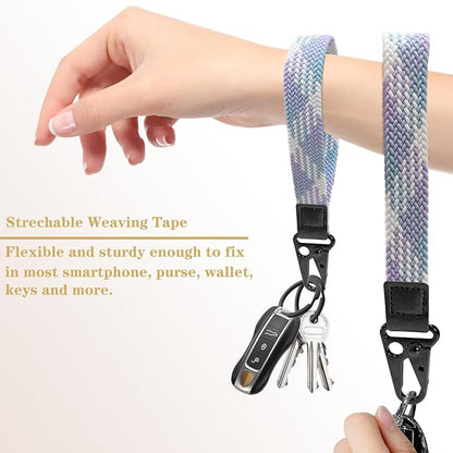Stretchy Wristlet Keychain, Wrist Lanyard Strap Key Chain Holder to Hold Keys Wallet Phone ID Badge for Men Women
