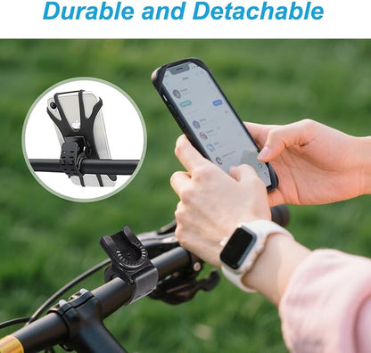 Kinizuxi Bike Phone Mount,360°Rotation Detachable Handlebar of Motorcycle Phone Mount,Adjustable Silicone Bike Phone Holder Compatible for iPhone,Android Cell Phones(Black)