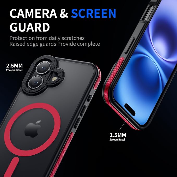 Strong Magnetic Case for iPhone 16 [5X Military-Grade Protection] Compatible with fit MagSafe Shockproof Slim Thin Cover 6.1 inch 16 Phone case, Red Bumper