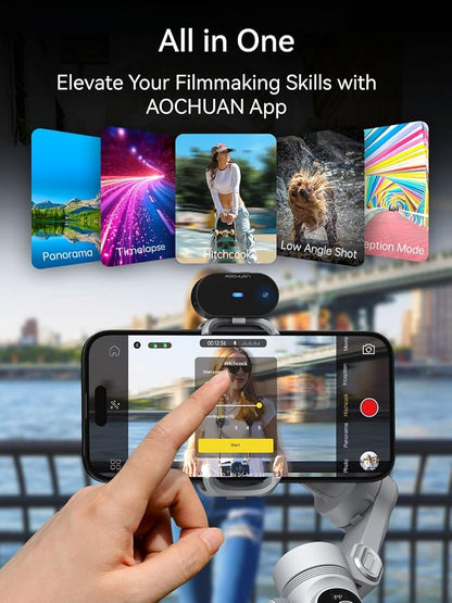 AOCHUAN 3-Axis Phone Gimbal, Gimbal Stabilizer for iPhone w/AI Vision Sensor, Portable for iPhone/Andriod, Phone Stabilizer Built in Fill Light Perfect for TikTok YouTube-Smart XPro AI Grey