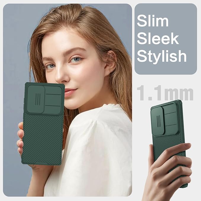 Nillkin for Samsung Galaxy S25 Ultra Case with Camera Cover, [Lens Protection] Mil-Grade Shockproof Protective Bumper Hard Cover Slim Phone Case for Galaxy S25 Ultra Cases 6.9'' Green