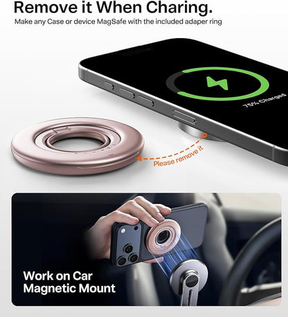TORRAS 2025 Flagship Magnetic Phone Grip Ring Holder Kickstand [2-Sided Magnetic] [360 Rotation] Fit for MagSafe Accessories for iPhone 17 16 15 14 13 12 11 Samsung, Google, Dusty Rose Gold