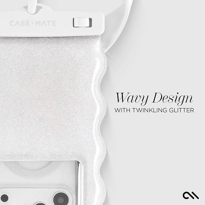 Case-Mate Wavy IP68 Waterproof Phone Pouch - Large Floating Phone Case w/Crossbody Lanyard - Cruise Ship Travel Essentials Compatible w/All Devices - Hidden Pocket for Card/Cash- Ivory Twinkle