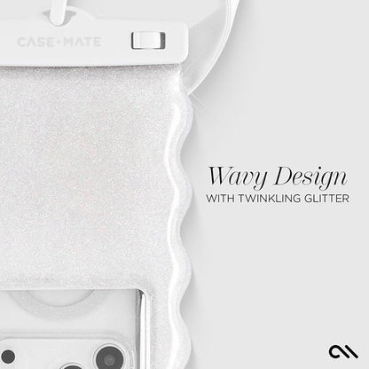 Case-Mate Wavy IP68 Waterproof Phone Pouch - Large Floating Phone Case w/Crossbody Lanyard - Cruise Ship Travel Essentials Compatible w/All Devices - Hidden Pocket for Card/Cash- Ivory Twinkle