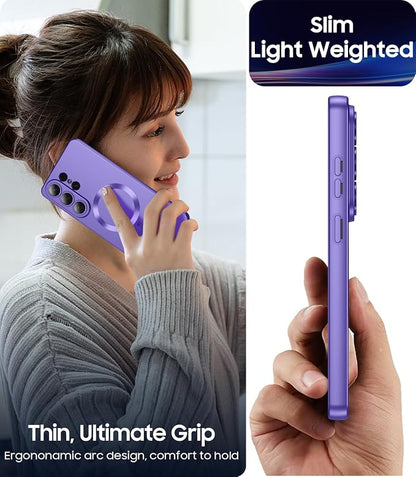 Magnetic for Samsung Galaxy S26 Ultra Case [Compatible with MagSafe][Built-in Camera Lens Protector] Slim Soft Silicone Bumper Shockproof Metallic Luster Phone Case, Purple