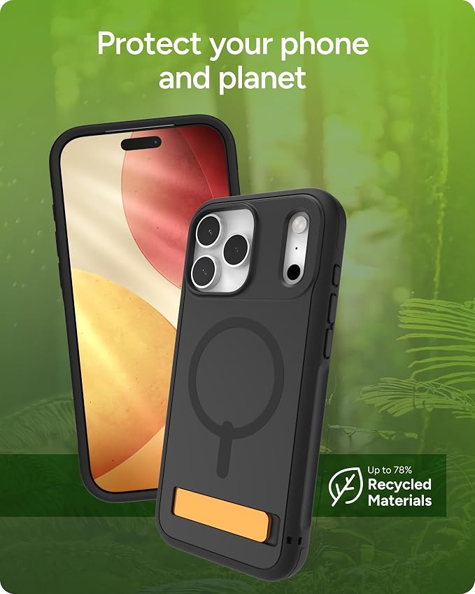 ZAGG Sedona Snap Case with Kickstand for iPhone 17 Pro Max - Flood Black, Drop Protection (13ft/4m), Multi-Layer Protection, with Camera Button, MagSafe Phone Case with Impact-Absorbing Bumpers
