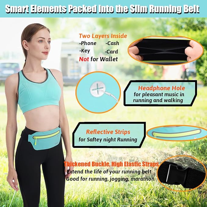 USHAKE Slim Running Belt, Ultra Light Bounce Free Waist Pouch Fitness Workout Belt Sport Waist Pack Exercise Waist Bag for Apple iPhone Samsung in Running Gym Marathon Cycling