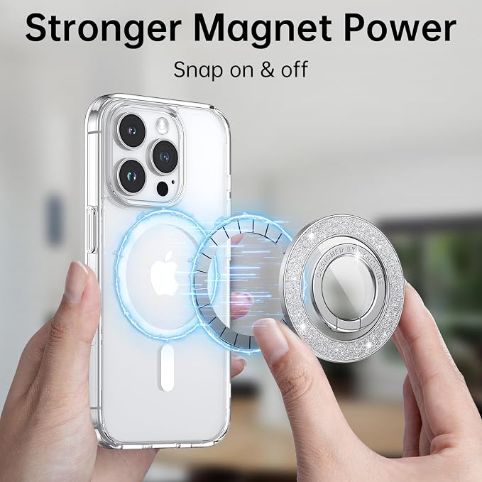 Syncwire Magnetic Phone Grip for MagSafe, Sparkle Ring Holder, Rotatable Kickstand Bling Ring Stand Removable MagSafe Accessories for iPhone 17 Pro Max 16 15 14 13, Android, Samsung etc.