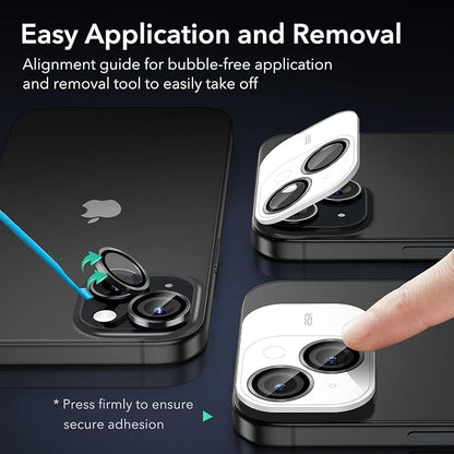 ESR 2 Pack Camera Lens Protector for iPhone 15/15 Plus/14/14 Plus, Ultra-tough HD Individual Lens Protectors, Scratch Resistant, Ultra-thin Tempered Glass, Armorite Series, Black