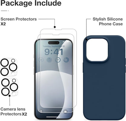 GONEZ for iPhone 14 Pro Case, Compatible with Magsafe, with Screen Protector + Camera Lens Protector, Soft Anti-Scratch Microfiber Lining, Shockproof Liquid Silicone Phone Cover, Dark Blue