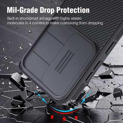 Nillkin for Samsung Galaxy S25 Plus Case with Camera Cover, [Lens Protection] Mil-Grade Shockproof Protective Bumper Hard Cover Slim Phone Case for Galaxy S25 Plus Cases 6.7'' Black
