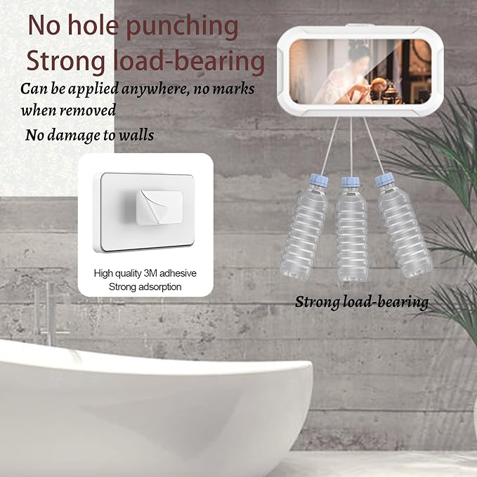 360° Rotatable Retractable Adjustable Shower Phone Case Holder,Anti-fog HD & sensitive screen ,Wall Mounted Phone Holder for Bathroom Mirror Bathtub Kitchen,Shower Accessories for 4-7" Phones (white)