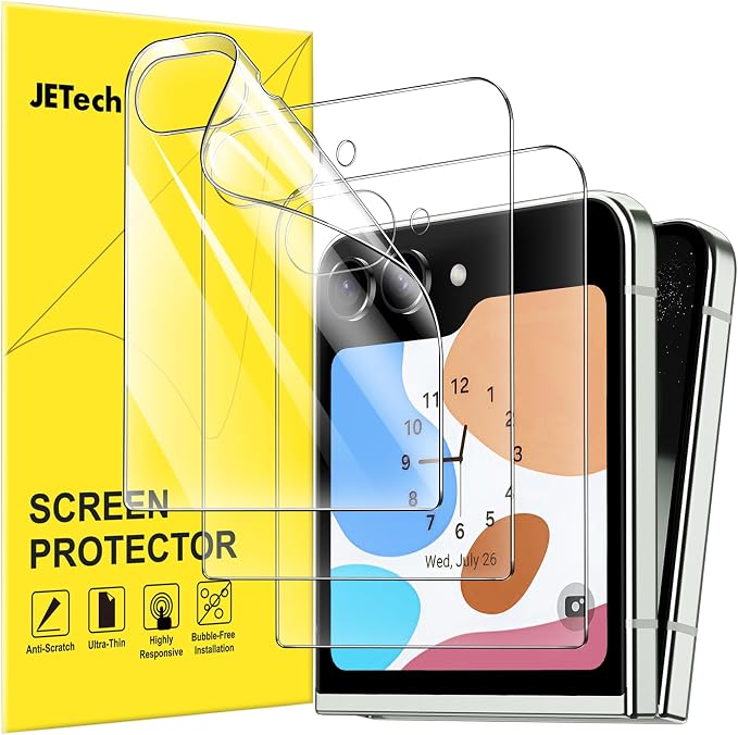 JETech Front Screen Protector for Samsung Galaxy Z Flip 5, 3-Pack | Full-Coverage PET Film, HD Clear, Case-Friendly Design